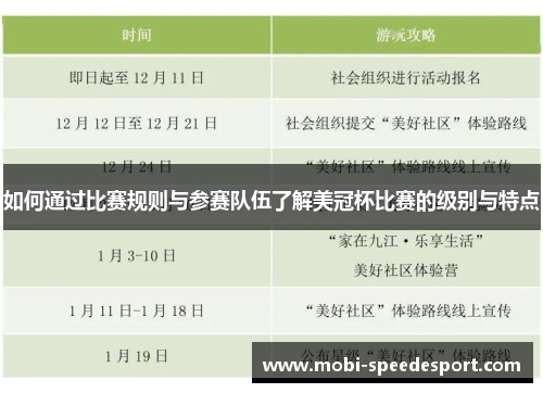 如何通过比赛规则与参赛队伍了解美冠杯比赛的级别与特点